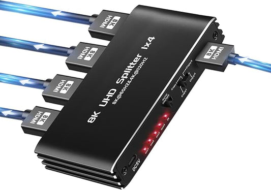 8K HDMI 2.1 Splitter 1 In 4 Out 120Hz