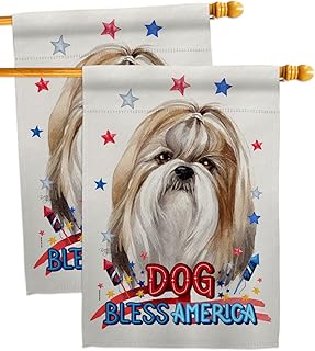 Patriotic Shih Tzu House Flag Set for Garden or Yard
