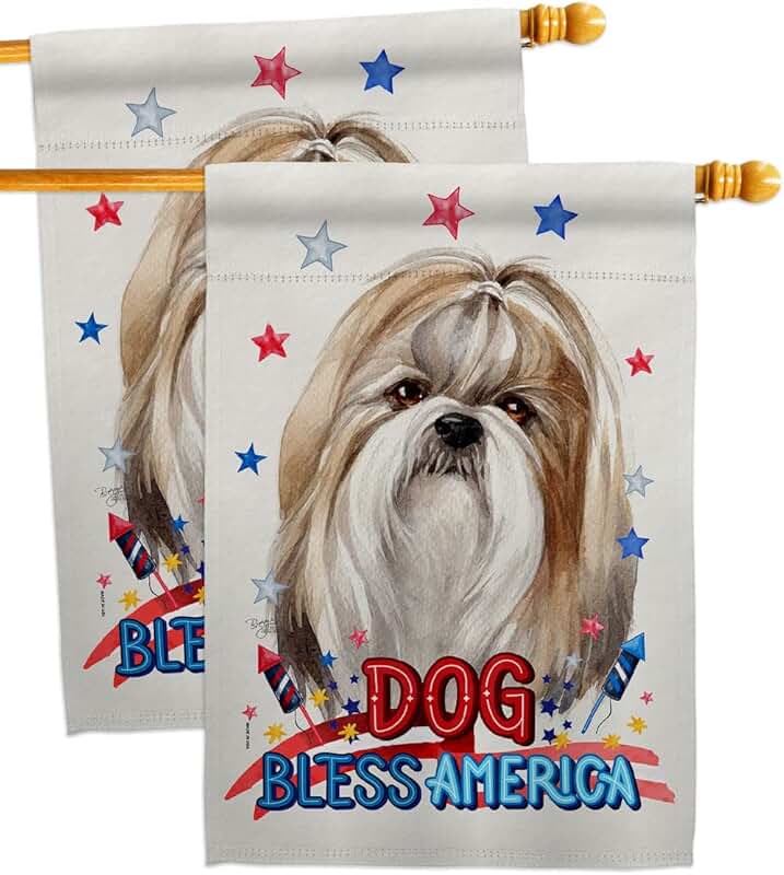 Patriotic Shih Tzu House Flag Set for Garden or Yard