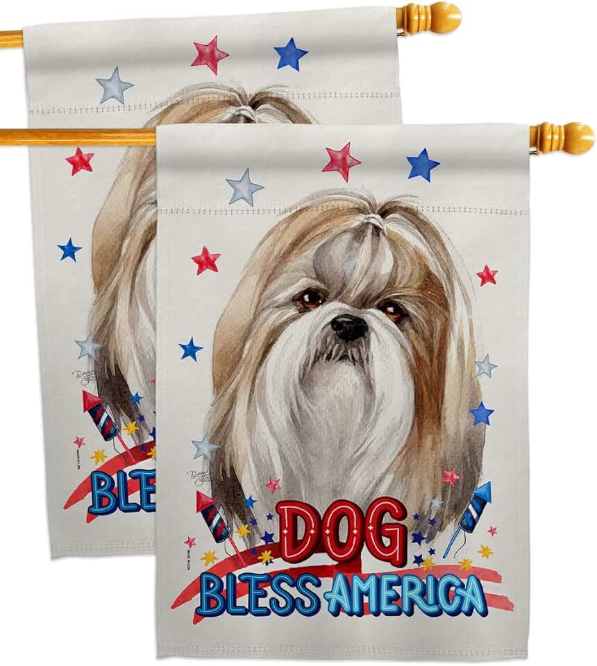 Patriotic Shih Tzu House Flag Set for Garden or Yard