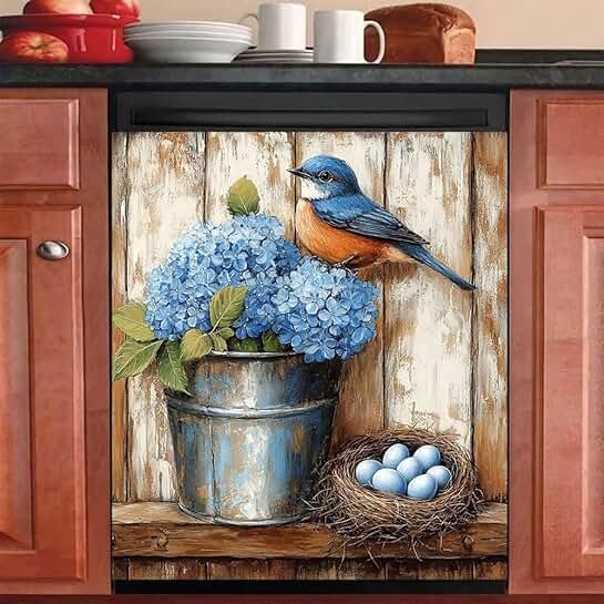 Blue Bird Hydrangea Dishwasher Cover, 23x26 inches