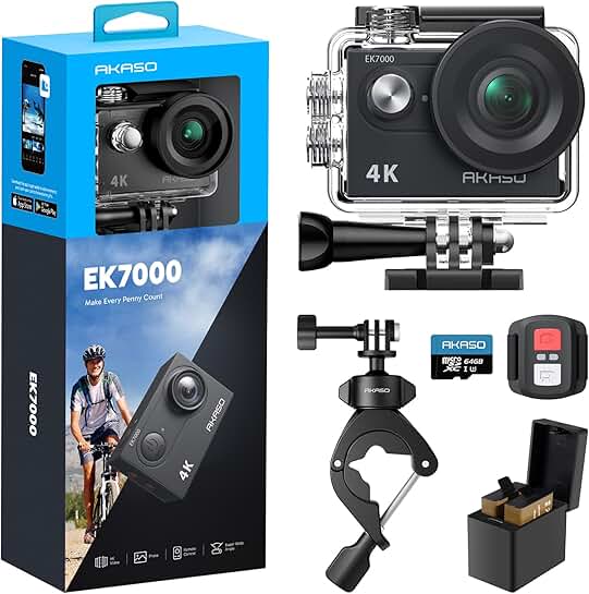 Action Camera with MicroSD Card and Mounts Bundle