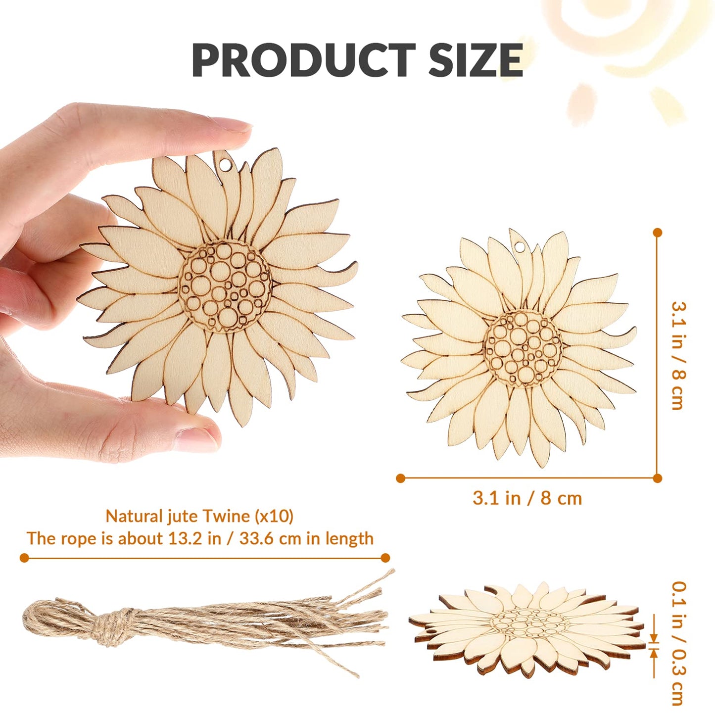 Set of 10 Wooden Sunflower Slices for Crafts and Decor