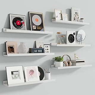 Set of 6 24-Inch White Floating Shelves for Wall Storage