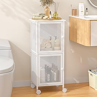 Small Wooden Bathroom Storage Cabinet with Wheels