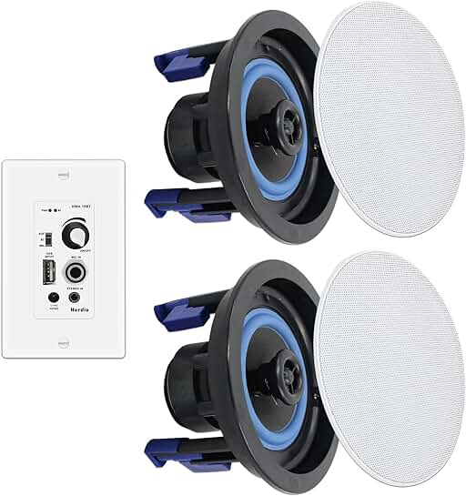 4-Inch Bluetooth Ceiling Speakers with Amplifier, 160W, Indoor and Outdoor