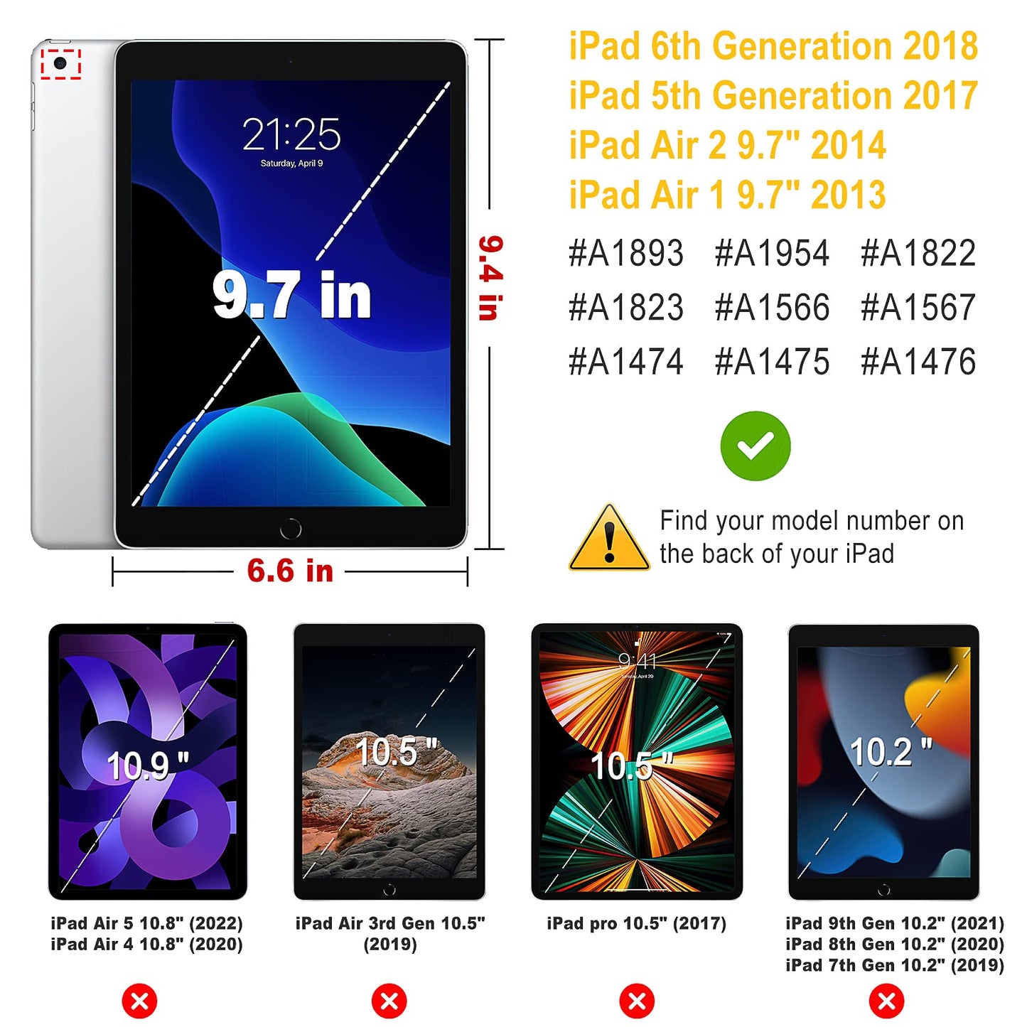 9.7 inch ipad Case Fit iPad 9.7 2018 2017 / iPad Air 2 / iPad Air - 360 Degree Rotating Case Cover for iPad 9.7'' (5th Generation, 6th Gen) / iPad Air 2 / iPad Air with Auto Sleep Wake (Black)