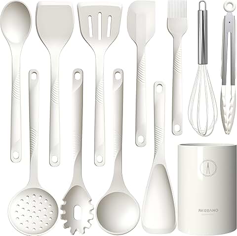 Silicone Cooking Utensil Set, Heat Resistant, Nonstick, White