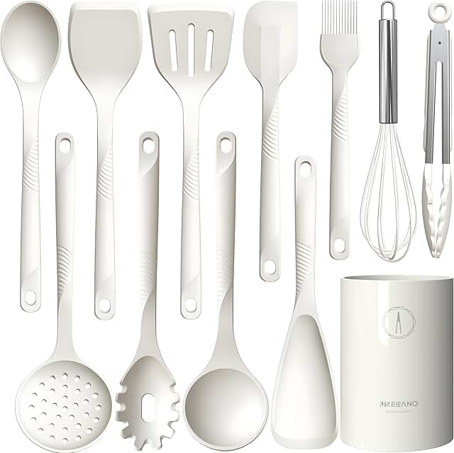 Silicone Cooking Utensil Set, Heat Resistant, Nonstick, White