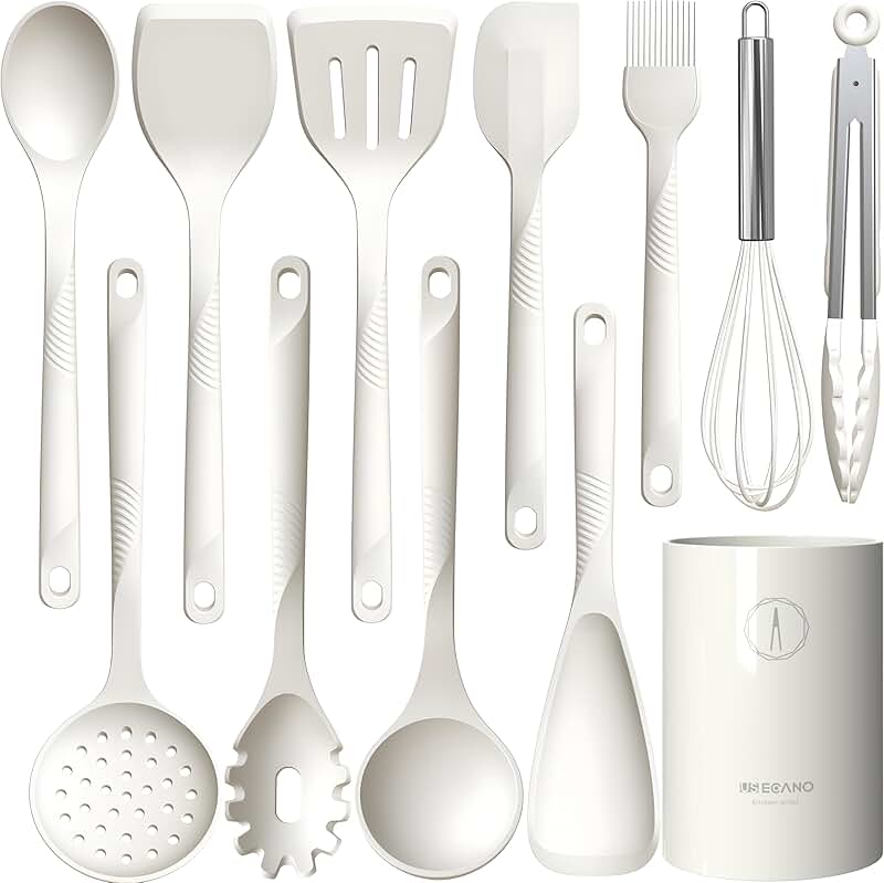Silicone Cooking Utensil Set, Heat Resistant, Nonstick, White