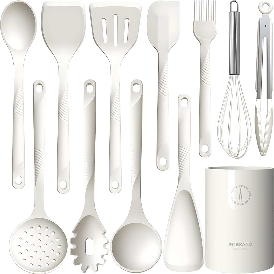 Silicone Cooking Utensil Set, Heat Resistant, Nonstick, White
