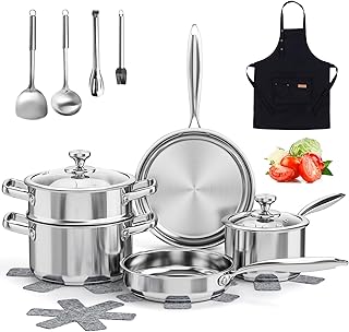 16-Piece Stainless Steel Cookware Set with Lids and Utensils