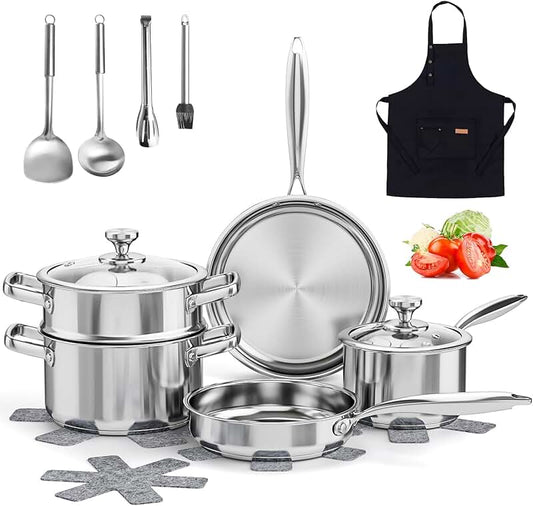 12-Piece Silicone Kitchen Utensil Set with Wooden Handles