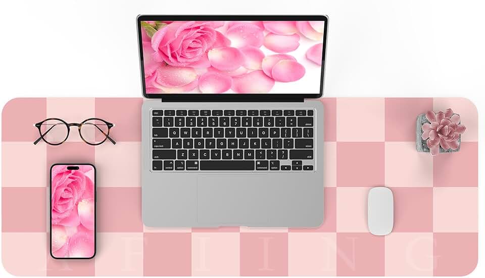 Pink Non-Slip Waterproof Desk Mat, 31.5" x 12"