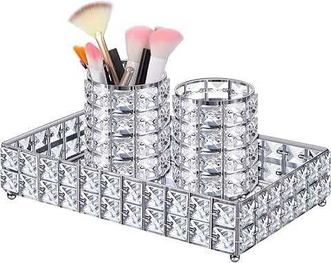 Set of 3 Crystal Makeup Brush and Jewelry Holders