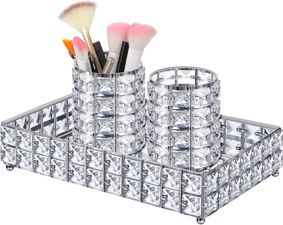 Set of 3 Crystal Makeup Brush and Jewelry Holders