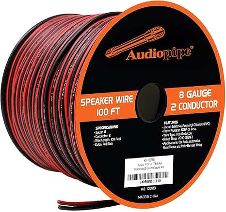 8 AWG Black and Red PVC Speaker Cable Set