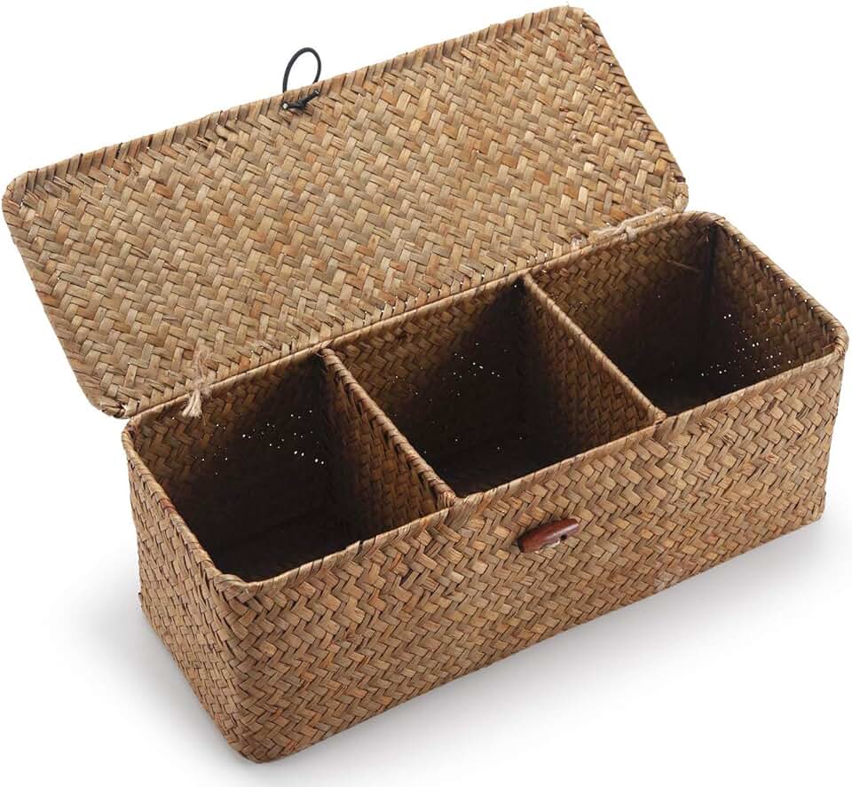 Seagrass Bathroom Storage Basket with Lid