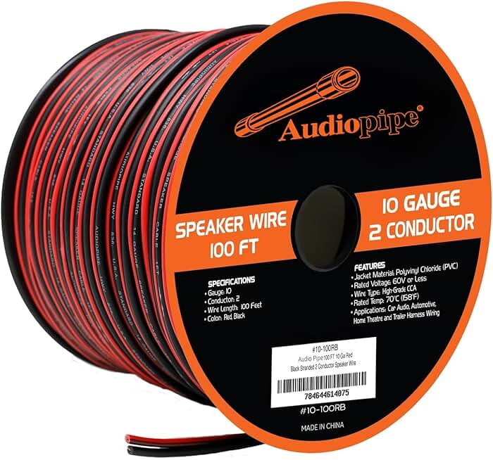 100 ft 10 Gauge Red and Black Stranded Speaker Wire
