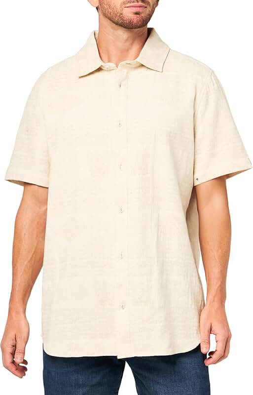 Large men's short sleeve woven dress shirt