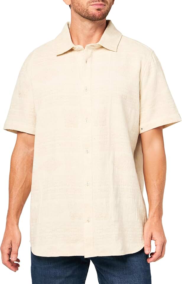 Large men's short sleeve woven dress shirt