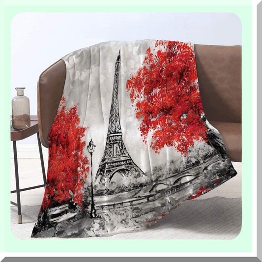 Eiffel Tower Cozy Plush Throw Blanket - Super Soft, Lightweight, Warm, Perfect for Bed, Couch, or Sofa - 60 x 80 Inches