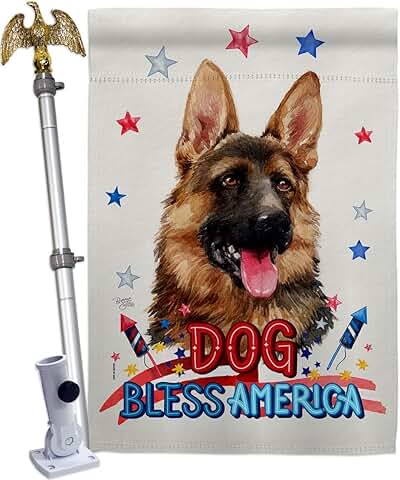 Patriotic German Shepherd Dog House Flag with Eagle and Paw