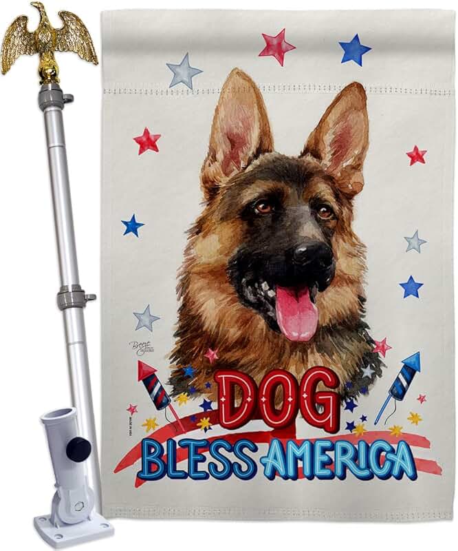 Patriotic German Shepherd Dog House Flag with Eagle and Paw