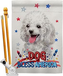 Patriotic White Poodle Dog House Flag Set for Garden