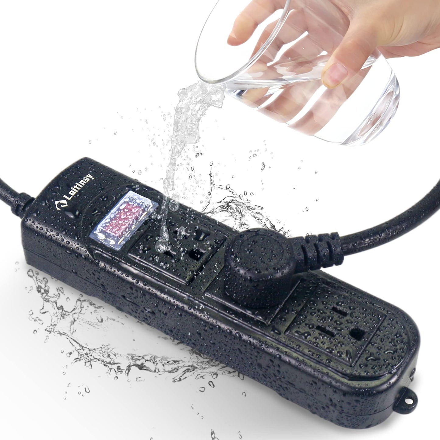 Outdoor Power Strip Weatherproof, Waterproof Flat Plug with 3 Outlets, 6.5 FT Extension Cord, Overload Protection and Shockproof, Suitable for Home and Outside, Wall Mountable, Black