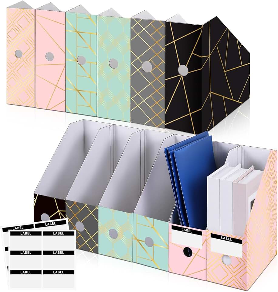 Six Foldable Decorative Magazine File Holders with Labels