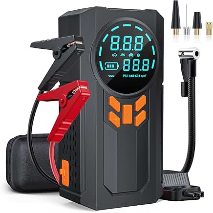 Portable Jump Starter with Air Compressor and LED Light