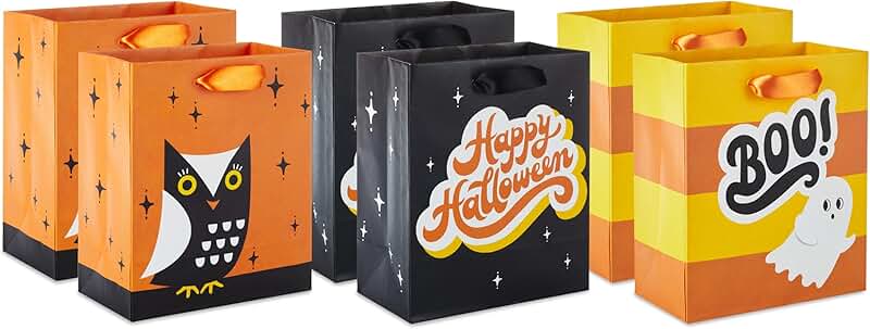 Six Small Halloween Gift Bags with Owl, Ghost, and Happy Halloween Designs