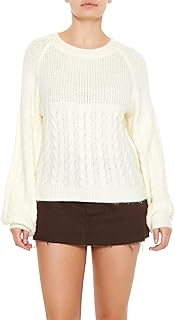 Women's Cable Knit Sweater with Peasant Sleeves
