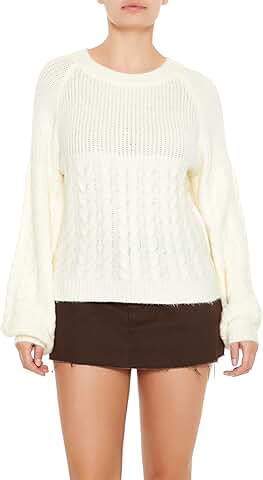 Women's Cable Knit Sweater with Peasant Sleeves