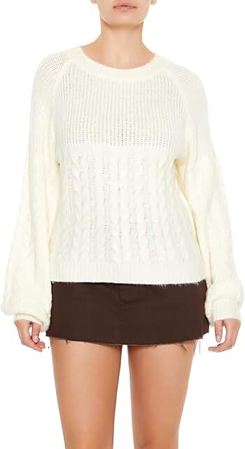 Women's Cable Knit Sweater with Peasant Sleeves