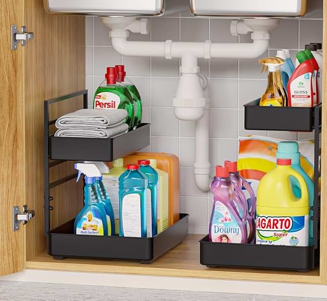 Height Adjustable 2-Tier Metal Pull-Out Shelf Organizer