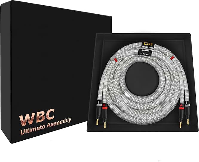 Premium 3-Foot 9 AWG OFC Speaker Cable with Gold Banana Plugs