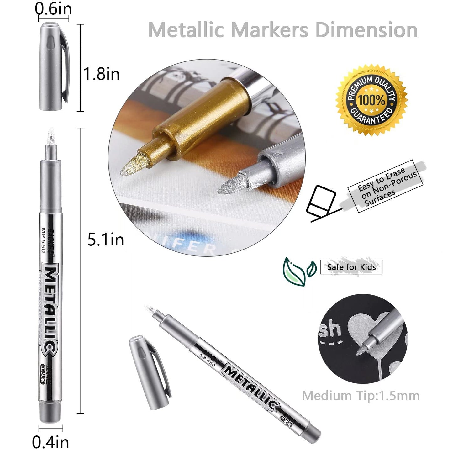 Silver fine point permanent marker set, 8-pack