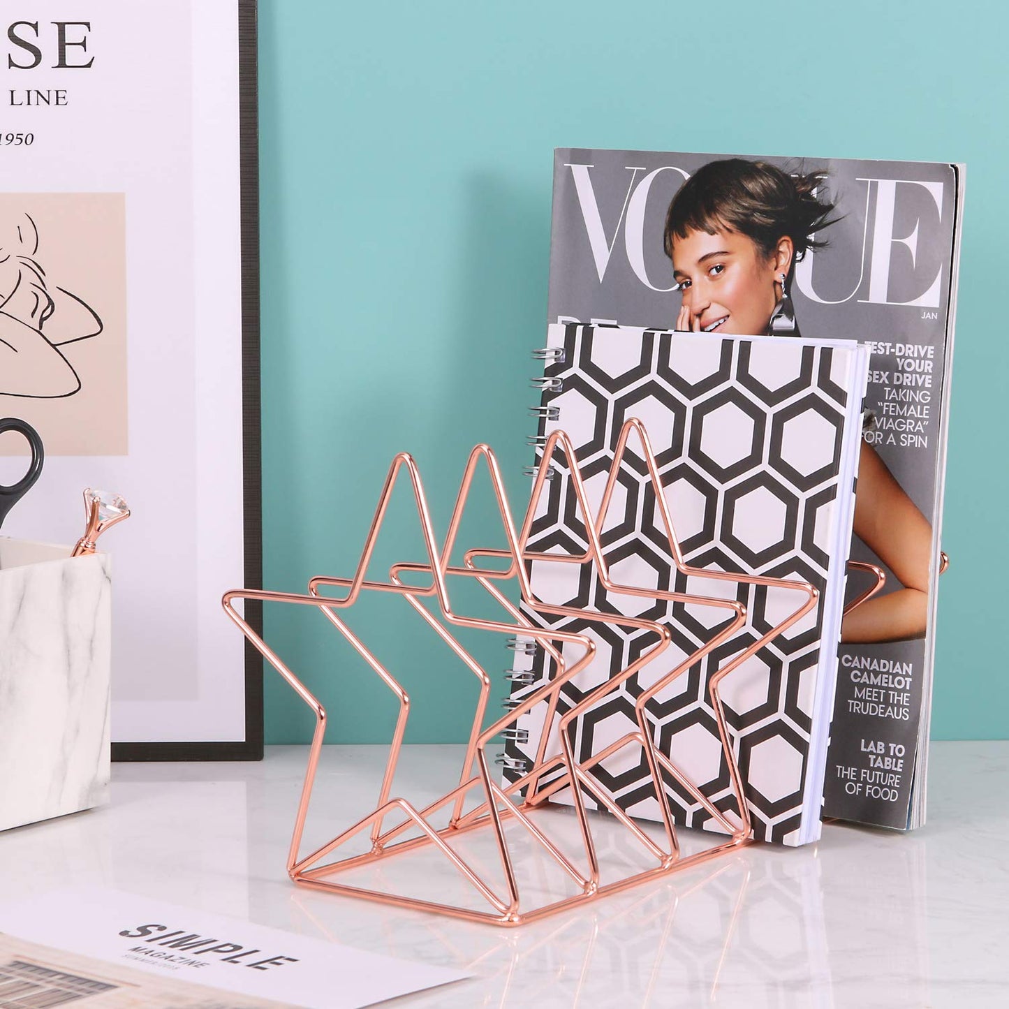 Decorative Rose Gold Desk Organizer for Mail and Magazines