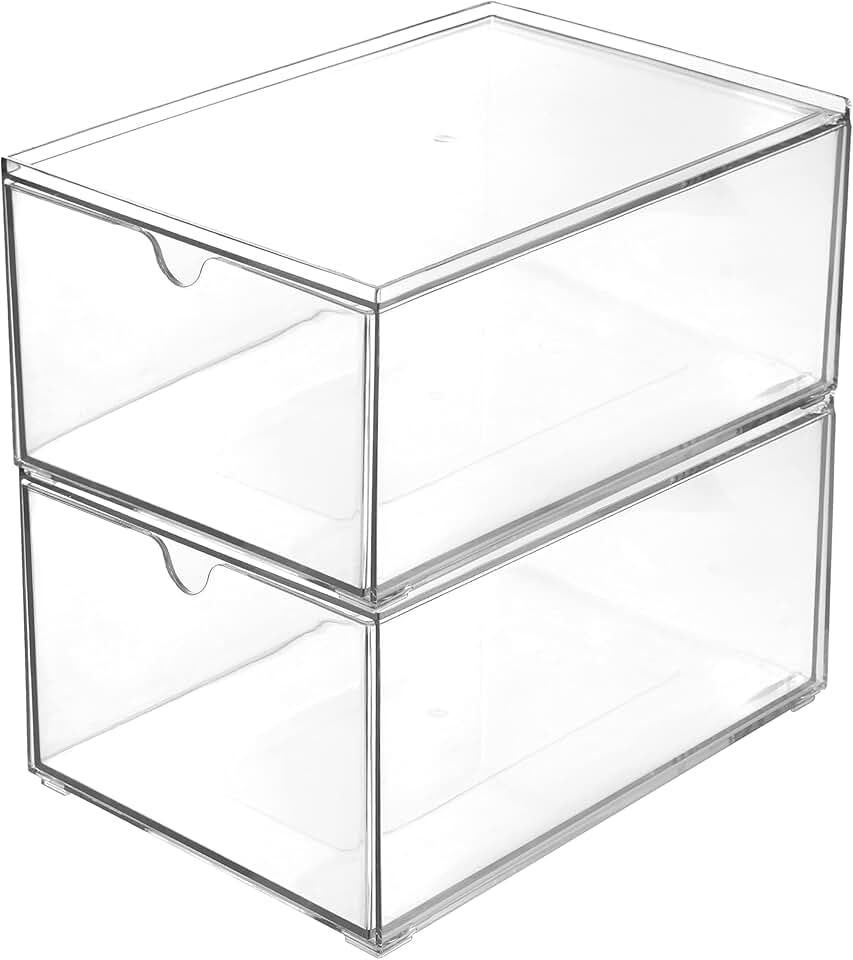 Stackable Clear Plastic Organizer Drawers (2 Pack)