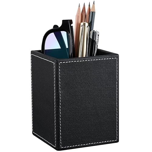 Black PU Leather Square Pen and Pencil Holder