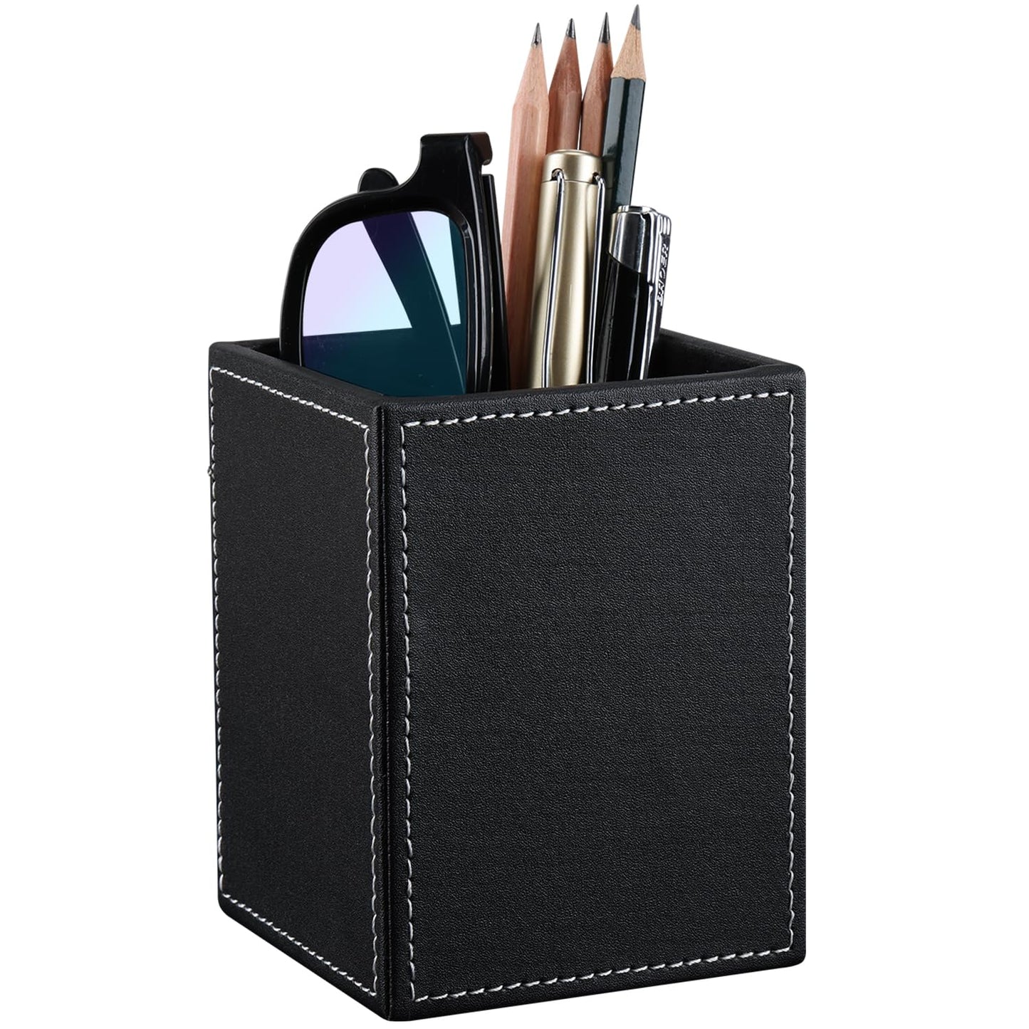 Black PU Leather Square Pen and Pencil Holder