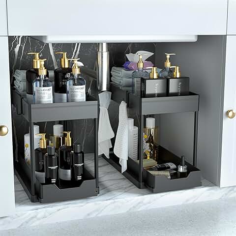 Two Under Sink Organizers for Bathroom Cabinets