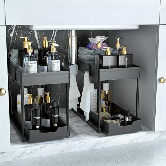 Two Under Sink Organizers for Bathroom Cabinets