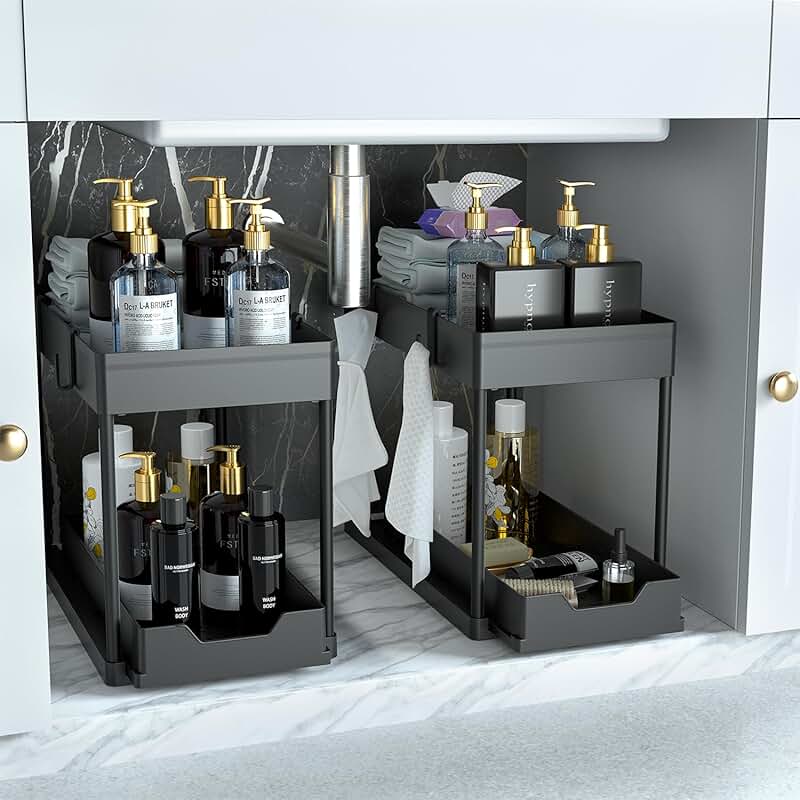Two Under Sink Organizers for Bathroom Cabinets