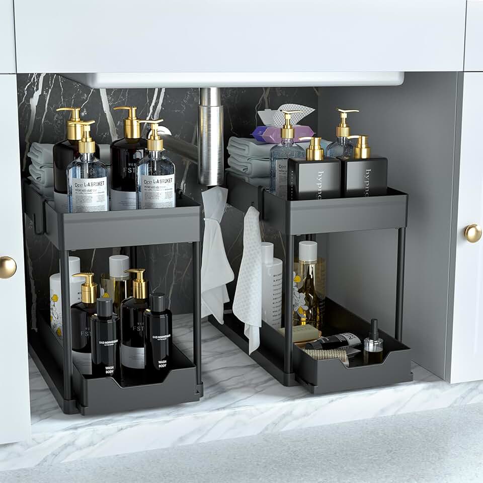 Two Under Sink Organizers for Bathroom Cabinets