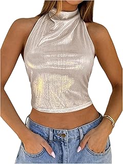Women's Sleeveless Halter Top with Draped Cowl Neck