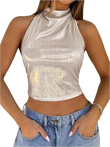 Women's Sleeveless Halter Top with Draped Cowl Neck