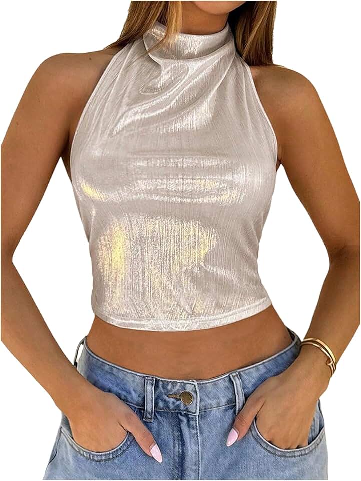 Women's Sleeveless Halter Top with Draped Cowl Neck